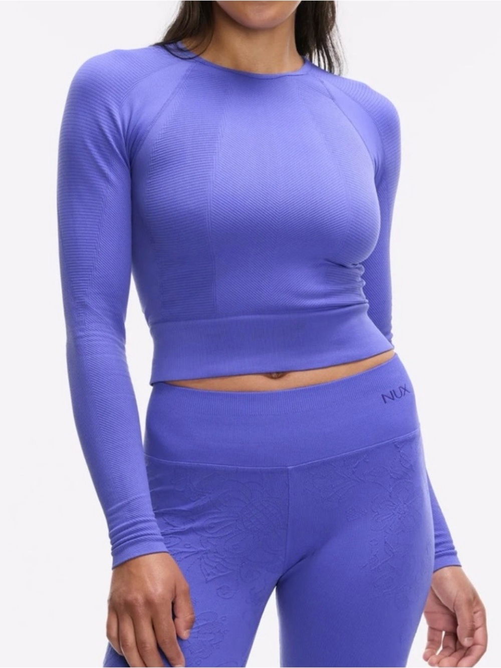 Peloton Long Sleeve Seamless Crop Top in Periwinkle/Purple